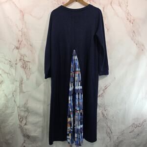 Graniph Dress Womens Large Blue Sweater Navy Artsy To Wear Sky Cloud Mixed
